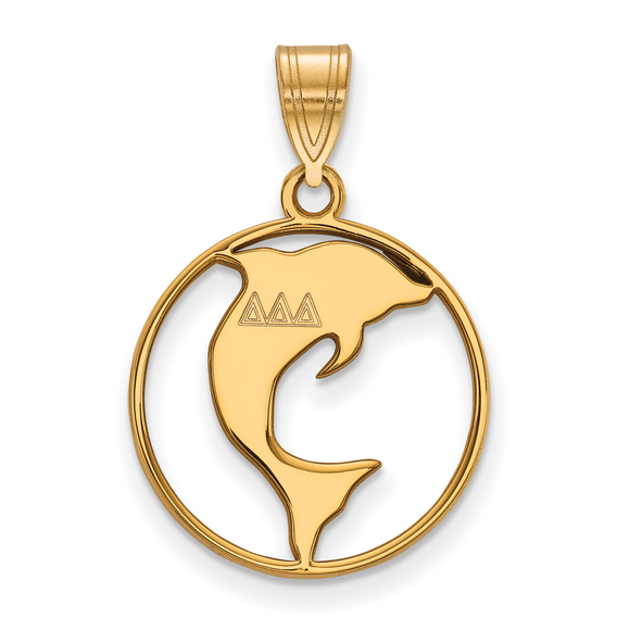 Sterling Gold-plated Delta Delta Delta Sorority Symbol Medium Circle Pendant - Picture 1 of 2